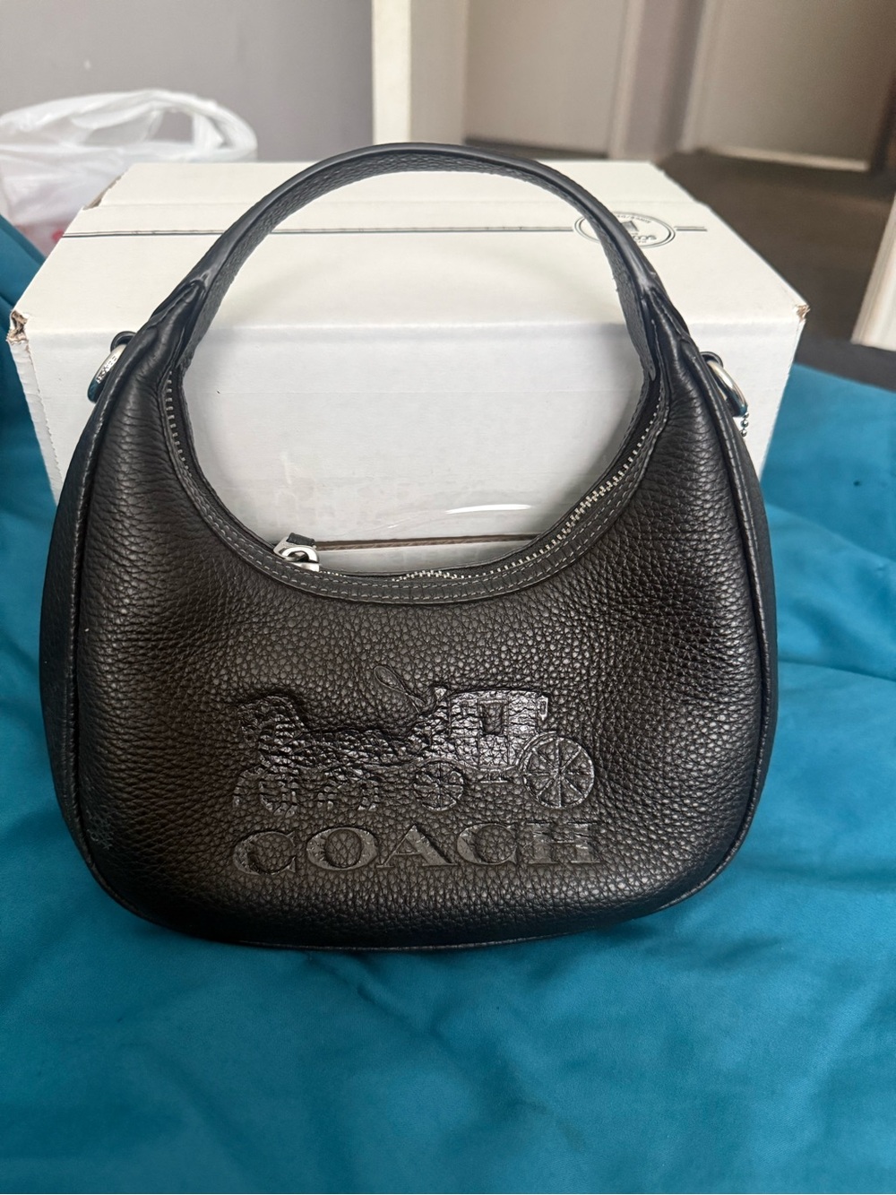 Coach Black Pebbled Leather Small Hobo with Embossed Carriage